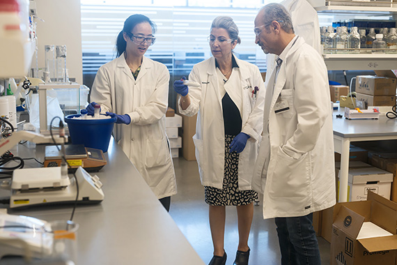 Three researchers in a lab