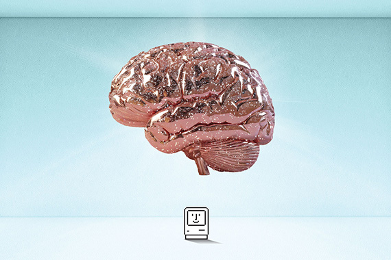 Graphic of brain over computer