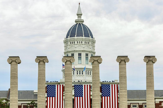 Flags hang at Jesse Hall