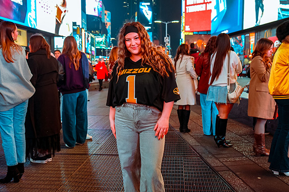 Student on street in New York City