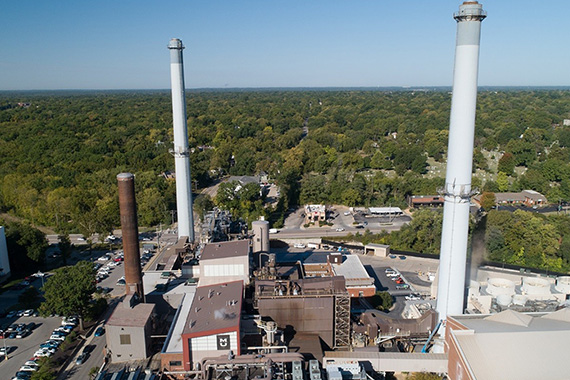 Aerial view of University of Missouri's power plant