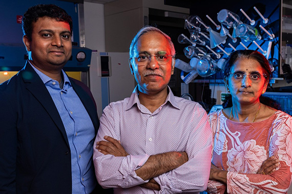 Three researchers in a lab