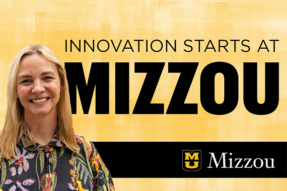 Kelsey Raymond and graphic that reads "Innovation starts at Mizzou"