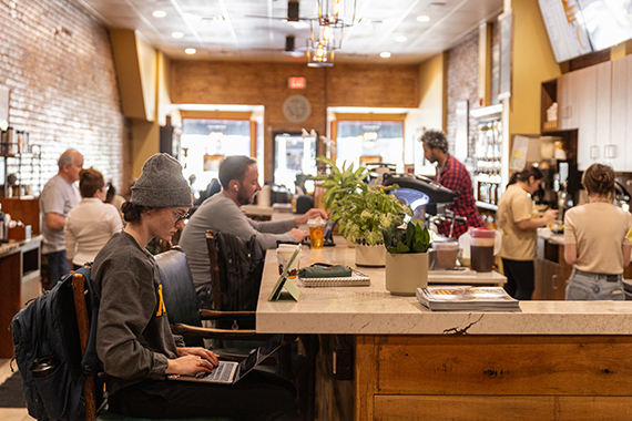 Students studying at a local coffee house