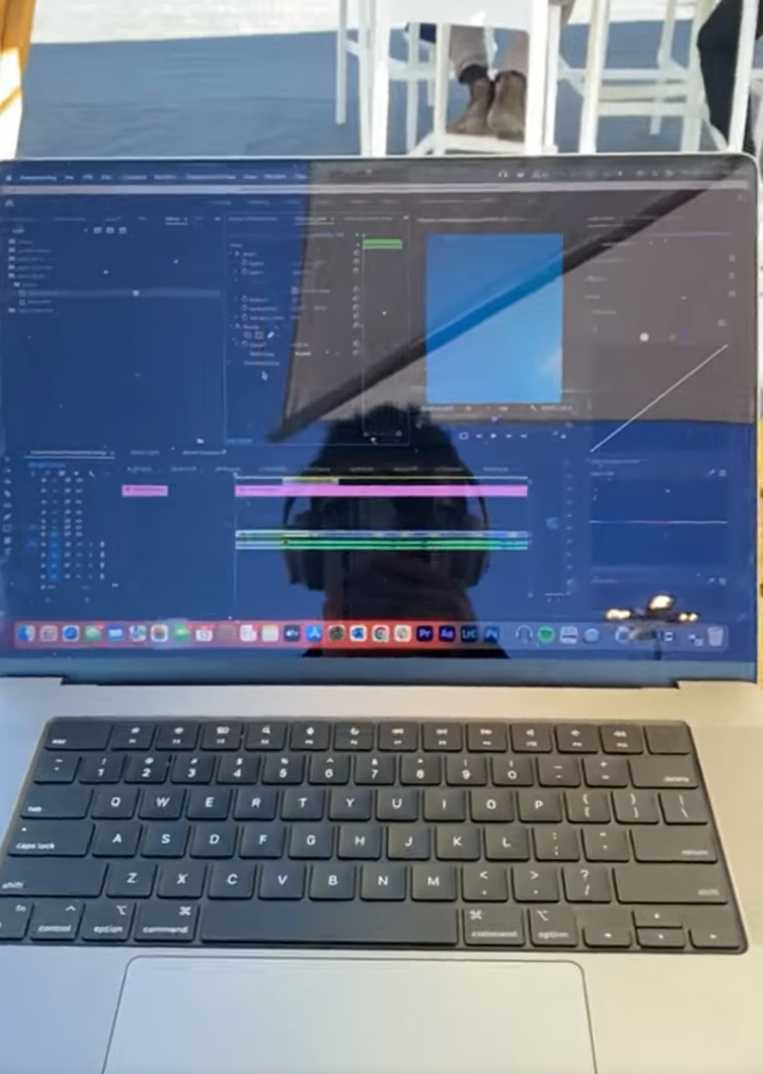 Laptop screen from a young Mizzou alumni working at the Super Bowl