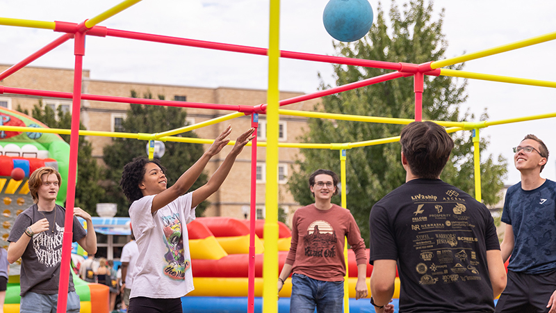 Students playing 9 Square in the Air