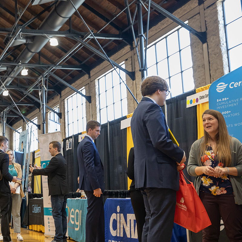 Mizzou students talking to employers during a career fair