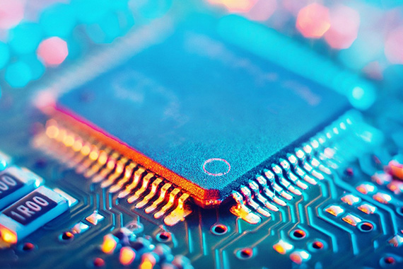 Close-up view of a computer chip